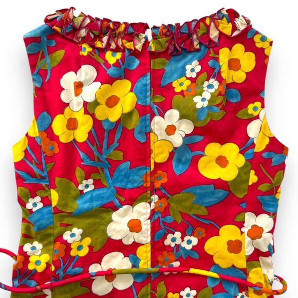 Vintage McMullen Sleeveless Floral Dress Ruffle Neck/Hem Hidden Backzip, Pockets - Picture 6 of 10